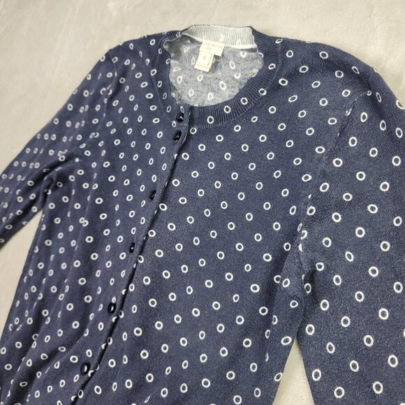 J. Crew Navy & White Circle Patterned Long-Sleeve Women's Cardigan Top | Size S - Picture 2 of 7